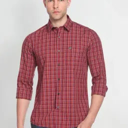 Arrow Sport Maroon Cotton Slim Fit Checks Shirt-image-15