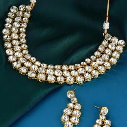 Zaveri Pearls Clear & Golden Alloy Necklace & Earring Set-picture-15