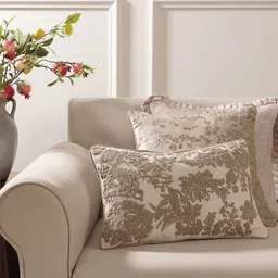 Pure Home and Living Cream-Coloured & Beige Embroidered Cotton Rectangle Cushion Cover-picture-25