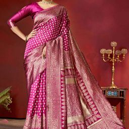 DIVASTRI Ethnic Motifs Woven Design Zari Pure Silk Banarasi Saree With Blouse Piece-picture-24