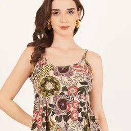 Brownverse Women Floral Printed Shoulder Straps Peplum Cotton Top-image-95
