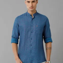 Linen Club Blue Regular Fit Printed Linen Shirt-image-60
