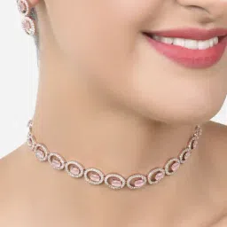 Zaveri Pearls Rose Gold Dazzling Cubic Zirconia Bling Necklace & Earring Set-ZPFK15213-picture-13