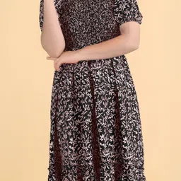 PTVIZE Floral Print Puff Sleeve Crepe A-Line Midi Dress image 5