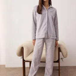 Trendyol Women Printed and Ribbed Shirt & Pyjamas Nightsuit-image-18