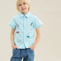 Kookie Kids Half Sleeves Shirt Rocket Print - Blue-picture-20