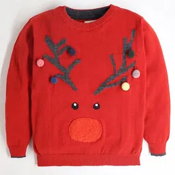 Cherry Crumble By Nitt Hyman Full Sleeves Deer Detailed Sweater -  Red-picture-19