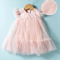 Mark & Mia Woven Frill Sleeves Frock Style Party Onesie With Shimmer & Sequin Detailing - Pink-picture-28