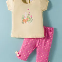 Tango Single Jersey Knit Half Sleeves Capri Night Suit with Polka Dot & Animal Print - Beige & Pink-picture-22