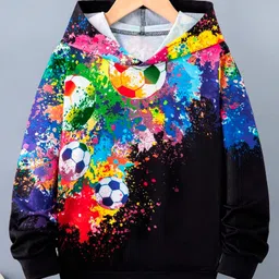 Bolly Lounge Cotton Knit Full Sleeves Football Printed Light Winter Hooded Sweatshirt - Black-picture-19