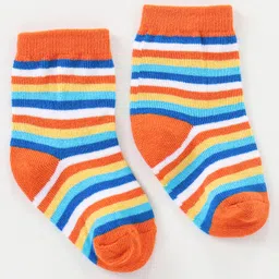 cute walk by babyhug Cutewalk By Babyhug Anti Bacterial Ankle Length Non Terry Socks Striped Pack of 3- Blue & White image 3