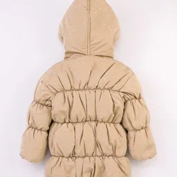 Little Kangaroos Taffeta Full Sleeves Solid Quilted Winter Jacket With Bag- Beige image 3