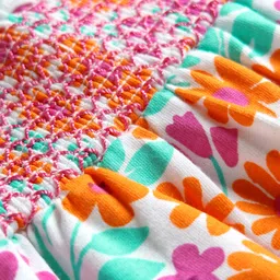 Babyhug Cotton Knit Singlet Sleeves Jumpsuits with Floral Print - Multicolor image 3