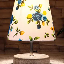 Devansh Multicolor cotton Round white brushed wood Table Lamp image 5