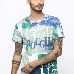 Huetrap Men Green & Blue Printed Round Neck T-shirt image 1