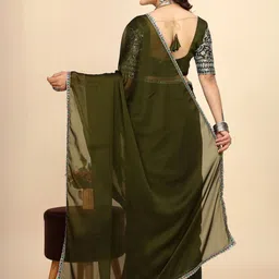 Zenophily Embroidered Pure Chiffon Saree With Unstiched Blouse Piece image 3