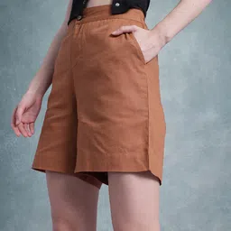 The Roadster Life Co. Women Cotton Linen High-Rise Shorts-image-99