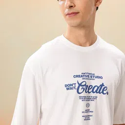 Mast & Harbour Typography Printed Drop-Shoulder Sleeves Pure Cotton Oversized T-shirt image 3