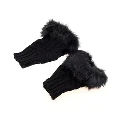 bold n elegant Black Faux Rabbit Hair Fur and Wool Knitted Winter Thermal Warm and Comfortable Fingerless Gloves Mittens Winter Accessories Hand Warmer Gloves for Women and Girls image 5