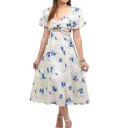 BELLO DONA CLOTHING Women Floral Print Flared Sleeve A-Line Midi Dress-picture-52