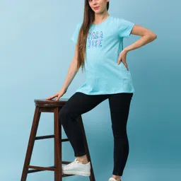 Bella Mama Half Sleeves Maternity Tee Paradise Print - Blue-image-69