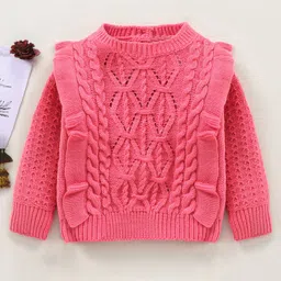 Babyhug Cotton Full Sleeves Cable Knit Sweater - Pink-image-29