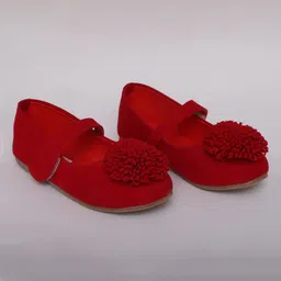 Mine Sole Big Flower Detail Solid Suede Mary Jane Ballerinas - Deep Red-image-10