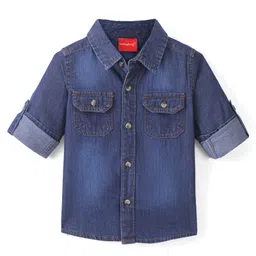 Babyhug Denim Full Sleeves Regular Collar Two Pocket Shirt - Blue-picture-15