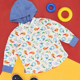 Pantaloons Baby Full Sleeves Animals Printed Hooded Shirt - White-picture-26