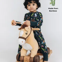 THE PLUSH CLUB Bamboo Full Sleeves Animal Safari Printed Romper - Dark Blue-picture-34