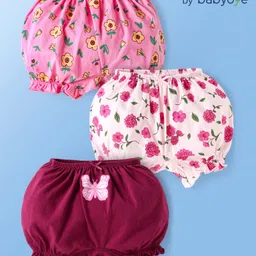 Babyoye Cotton Spandex Floral & Butterfly Printed Bloomers - Pink & Maroon-image-27