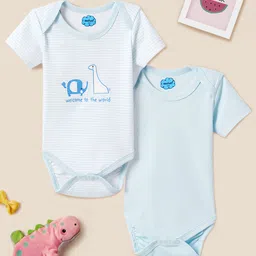 nautinati Nauti Nati Soft Cotton Pack Of 2 Half Sleeves Elephant Printed Striped Onesies - Blue image 1