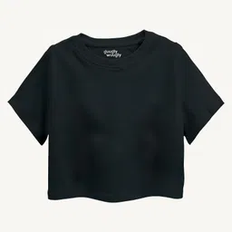 Guugly Wuugly Pure Combed Cotton Half Sleeves Solid Skin Friendly Crop Top - Black-picture-12