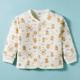 Pink Rabbit Fleece Knit Full Sleeves Front Open Jhabla With Teddy Print - Offwhite-picture-17