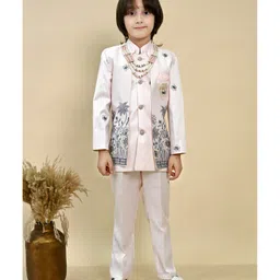BT DEZINES Satin Woven Solid Sherwani Trouser With Full Sleeves Floral Embroidered Jacket & Necklace Set - Soft Pink-picture-29