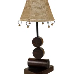 AAKRITI ART CREATIONS Tao Wooden Table Lamp with Tapered Drum Jute Shade.-image-31
