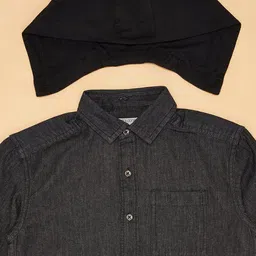 Pantaloons Junior Full Sleeves Athletic College Text Back Printed Shirt With Detachable Hood - Black image 3