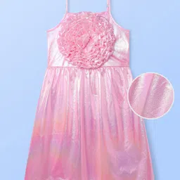 Hola Bonita Knit Sleeveless Shimmer Fabric Solid Dress With Floral Corsage - Pink image 2