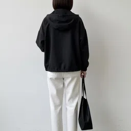 HERE&NOW Women Black Spread Collar Long Sleeves Polyester Front Open Coat image 2