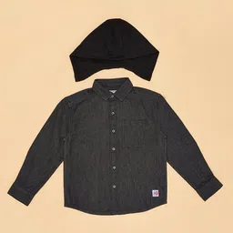 Pantaloons Junior Full Sleeves Athletic College Text Back Printed Shirt With Detachable Hood - Black image 4