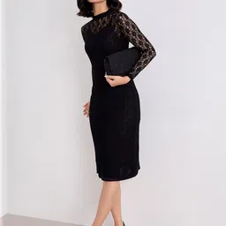 Styli Lace Inserts High Neck Sheath Midi Dress image 2