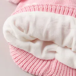 Babyhug Pom Pom Acrylic Woollen Cap Heart Design Medium Size - Pink image 4