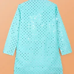 Pine Kids Woven Full Sleeves Kurta Pyjama Set with Mirror Work - Light Blue image 4