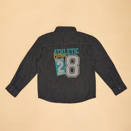 Pantaloons Junior Full Sleeves Athletic College Text Back Printed Shirt With Detachable Hood - Black image 5