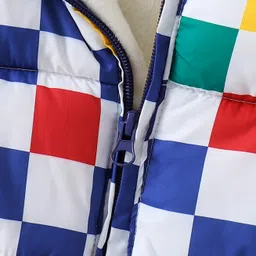 Kookie Kids Full Sleeves Hooded Winter Wear Romper With Checks - Navy image 5