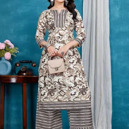 HIALTO Women Floral Printed Regular Pure Cotton Kurta & Palazzo image 1