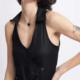 glitchez Nostalgic Nugget Ruched Twill Weave Shirt Wrap Dress image 3