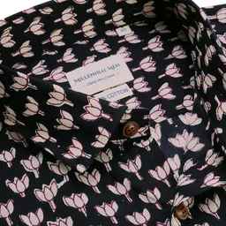 MILLENNIAL MEN Men Navy Blue & Off-White Regular Fit Floral Printed Casual Shirt image 4