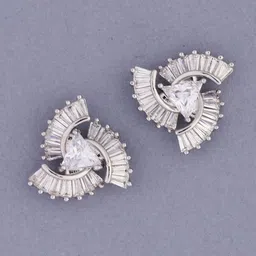 SHONA'S STYLE Stainless Steel Rhodium-Plated AD Studded Triangular Shaped Studs image 5