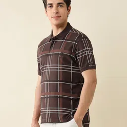 U.S. Polo Assn. Men Checked Polo Collar Cotton Slim Fit T-shirt image 4